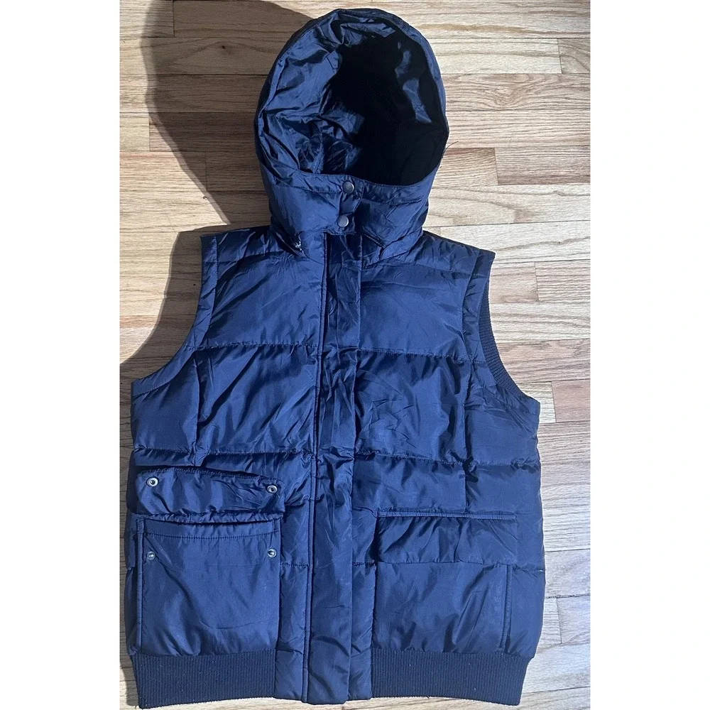 Vintage GAP Black Down Puffer Vest Detachable Hood  Heavyweight Insulated Size L